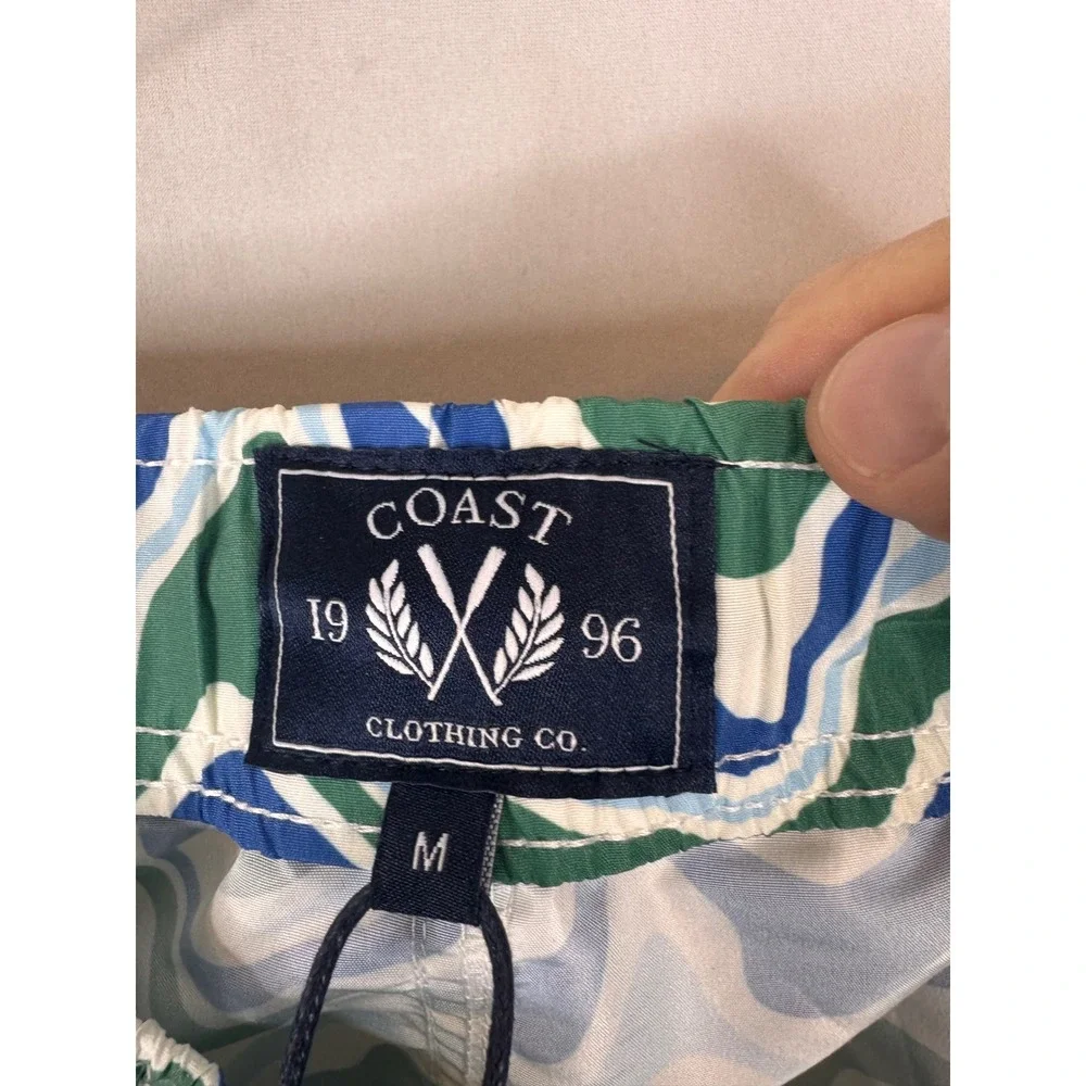 Coast Clothing Co Mens Swirl Print Quick Dry Swim Trunks Green‎ Blue Size M NEW
